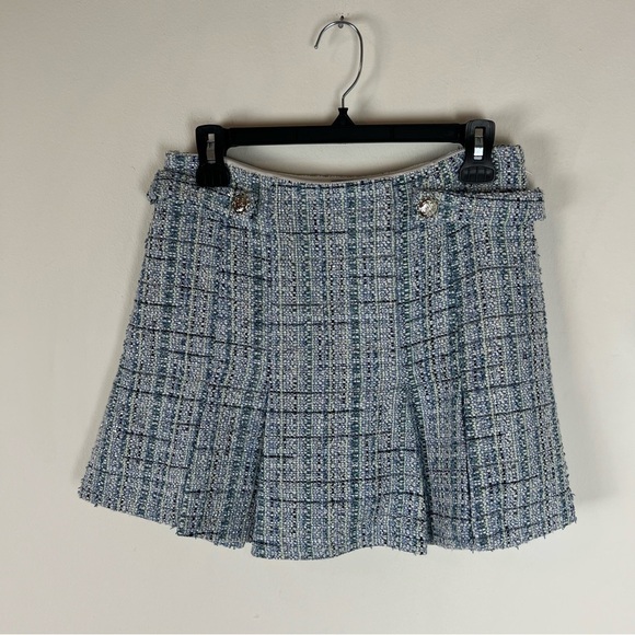 Maje 2 Piece Matching Tweed Short Sleeve Blazer Skort Pleaded Skirt Set Size 38 - Picture 12 of 16